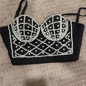 Black Pearl Embellished Women's Top